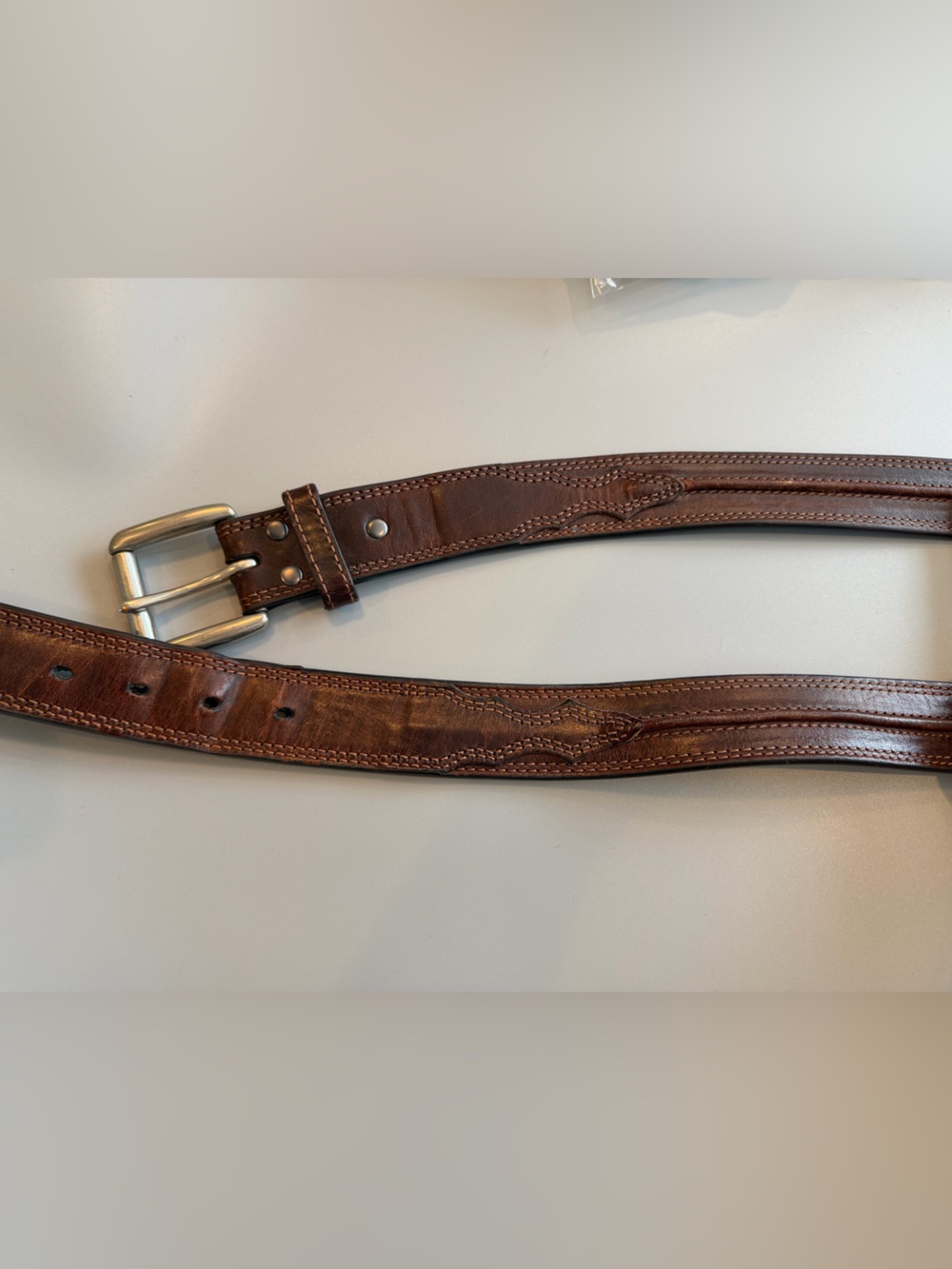 Vintage Ariat Belt Pintuck Detail Cognac Brown Finish Genuine Leather Cowboy